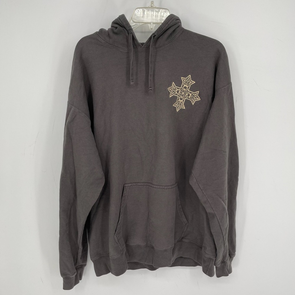 Comfort Wash Men's Gray Celtic Cross Graphic Pullover Hoodie Sweatshirt Size L